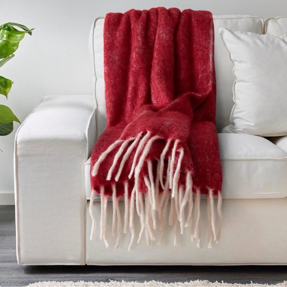 IKEA Cozy Red Throw Blanket with Fringe